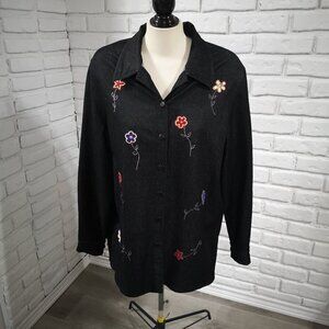 TanJay Ladies Button Front Size Large Loose Fit Black Jean Shirt/Jacket